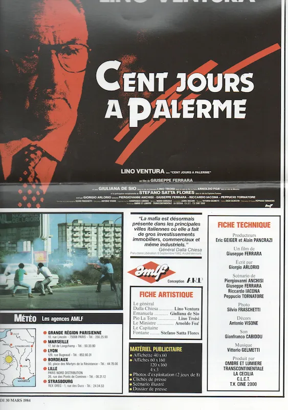 Cinema Poster of the Film "Cento giorni a Palermo" by Giuseppe Ferrara - 1984
