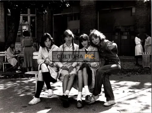 Vintage Original B&W Photo,  "Diabolo Menthe" Filming Behind the Scenes: Valerie Stano, Anne Guillard, Eleonore Klarwein, and Diane Kurys - 1977