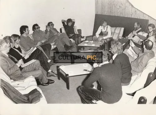 Vintage Original B&W Photo, Claude Chabrol, Costa-Gavras, Serge Gainsbourg, René Barjavel, Paul Guimard, Bernadette Lafont, Édouard Molinaro, Roger Vadim, and Françoise Sagan at an event for "Phantom of the Paradise" Directed by Brian De Palma - 1974