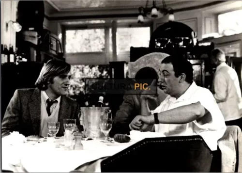 Vintage Original B&W Photo, Gérard Depardieu and Coluche in "Inspector Blunder" by Claude Zidi - 1980