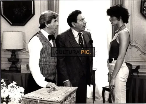 Vintage Original B&W Photo, Bernard Menez, Jean Lefebvre and Michel Galabru in "Duos sur canape" by Marc Camolleti - 1979
