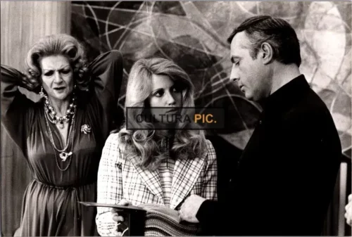 Vintage Original B&W Photo, Michel Serrault, Claudine Auger and Judith Magre in the Film "L'associé" - 1979