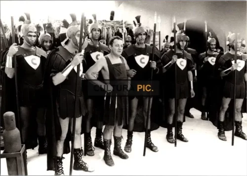 Vintage Original B&W Photo, Coluche and his Army in "Deux heures moins le quart avant Jésus-Christ" by Jean Yanne - 1982