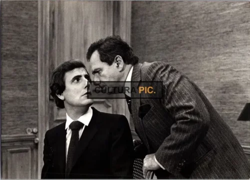 Vintage Original B&W Photo, Bernard Menez and Michel Galabru in "Duos Sur Canape" by Marc Camoletti - 1979