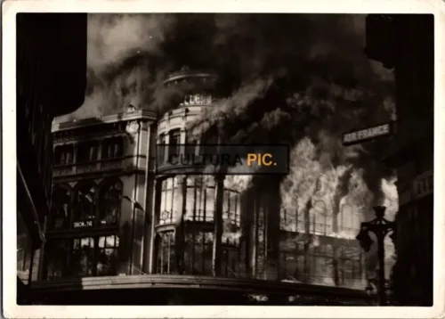 Vintage Original B&W Photo, Nouvelles Galeries, Canebière Marseille Burning Down in 1938