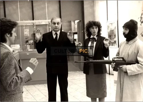 Vintage Original B&W Photo, Daniel Auteuil, Anémone and Jean-Pierre Castaldi in "Pour cent briques t'as plus rien" by Édouard Molinaro - 1982