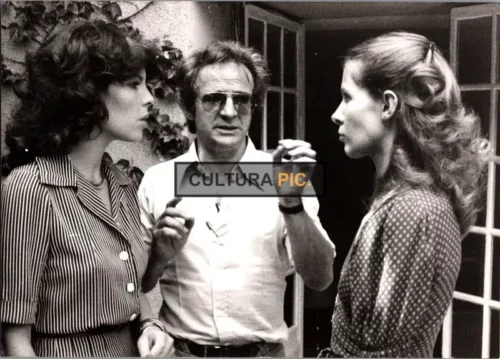 Vintage Original B&W Photo, Dani, François Truffaut and Claude Jade filming "Love on the Run" - 1979