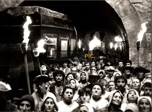 Vintage Original B&W Photo, ritual assasination scene of "That Night in Varennes" in 1982