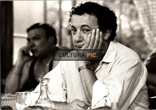 Vintage Original B&W Photo, Coluche on TV Set Pictured by Jean-Marc Rouget - 1980