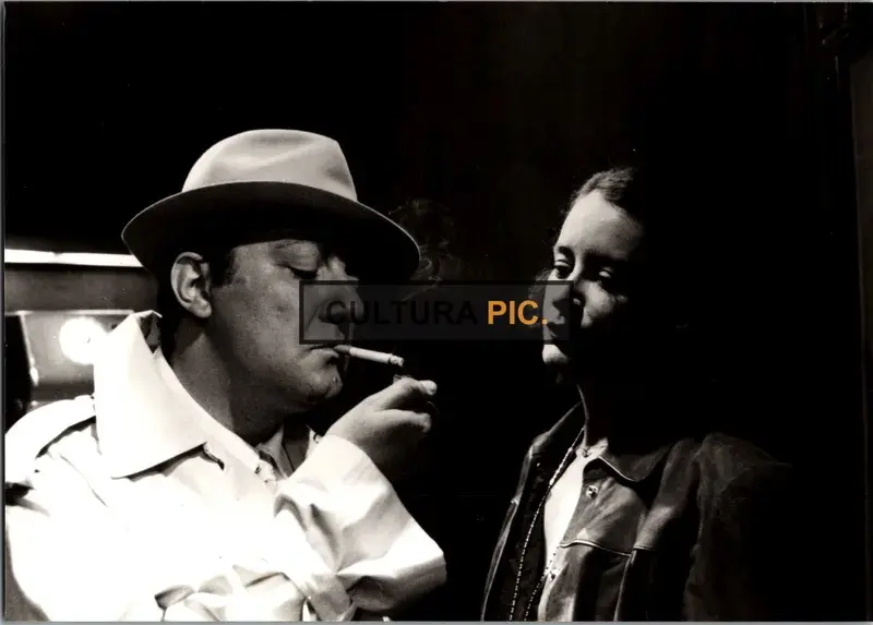 Vintage Original B&W Photo, Coluche and Dominique Lavanant in ''Inspector Blunder" by Claude Zidi - 1980