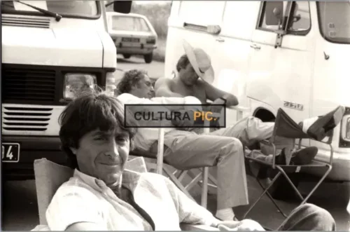 Vintage Original B&W Photo, Francis Veber, Gérard Depardieu and Pierre Richard on the Set of " La Chèvre" - 1981