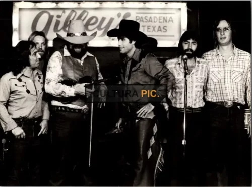 Vintage Original B&W Photo, Charlie Daniels and John Travolta on the set of the film "Urban Cowboy" by James Bridges - 1980
