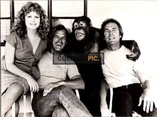 Vintage Original B&W Photo, Clint Eastwood, Beverly D'Angelo, Geoffrey Lewis, and Manis the Orangutan in "Every Which Way But Loose" by James Fargo - 1978