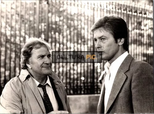 Vintage Original B&W Photo, Alain Delon and Pierre Mondy in "Le battant" by Alain Delon and Robin Davis - 1983