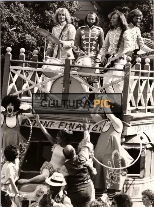Vintage Original B&W Photo, Barry Gibb, Peter Frampton, Maurice Gibb, Robin Gibb, and The Bee Gees in "Sgt. Pepper's Lonely Hearts Club Band" by Michael Schultz - 1978