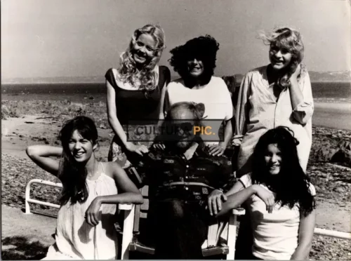 Vintage Original B&W Photo, Michel Lang, Anne Parillaud and Sophie Barjac on Set in "L'hotel De La Plage" Directed and Written by Michel Lang - 1978