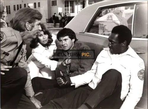 Vintage Original B&W Photo, L.Q. Jones, Raquel Welch, Harvey Keitel, and Bill Cosby in "Mother, Jugs & Speed" by Peter Yates - 1976