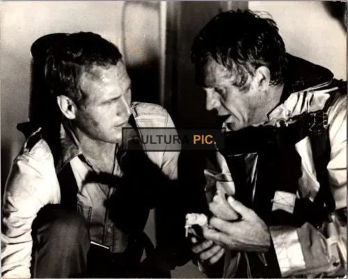 Vintage Original B&W Photo, Paul Newman and Steve McQueen in "The Towering Inferno" by John Guillermin - 1974