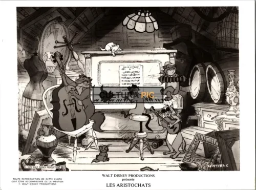 Vintage Original B&W Photo, the Film "The Aristocats" by Walt Disney - 1970