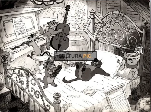 Vintage Original B&W Photo, the Film "The Aristocats" by Walt Disney - 1970