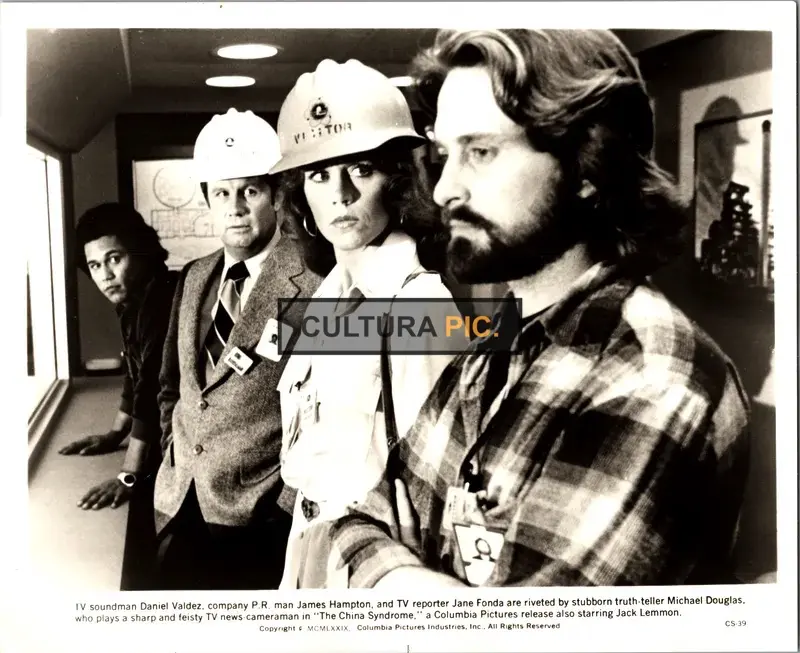 Vintage Original B&W Photo, Michael Douglas, Jane Fonda, James Hampton, and Daniel Valdez in "The China Syndrome" by James Bridges - 1979