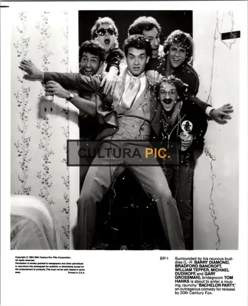 Vintage Original B&W Photo, Tom Hanks, Michael Dudikoff, Bradford Bancroft, Barry Diamond, Gary Grossman, William Tepper, and Adrian Zmed in "Bachelor Party" by Neal Israel - 1984