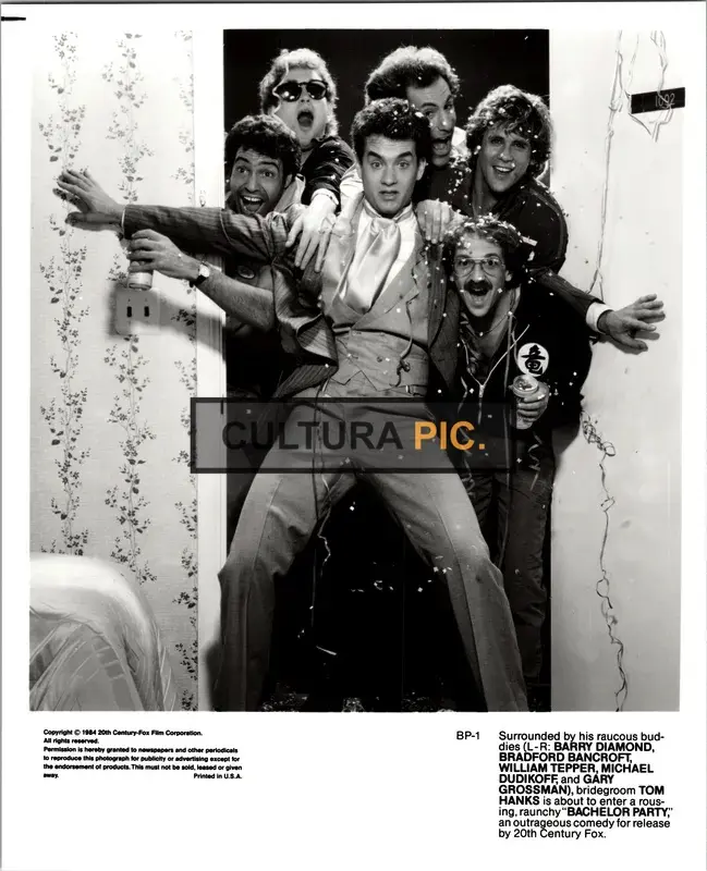 Vintage Original B&W Photo, Tom Hanks, Michael Dudikoff, Bradford Bancroft, Barry Diamond, Gary Grossman, William Tepper, and Adrian Zmed in "Bachelor Party" by Neal Israel - 1984