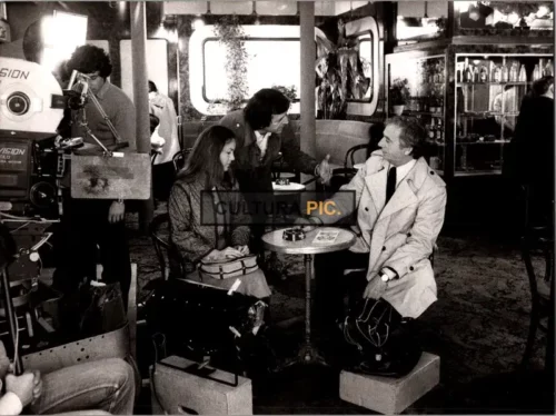 Vintage Original B&W Photo, Director Costa-Gavras, Romy Schneider and Yves Montand on Set in "Womanlight" by Costa-Gavras - 1979