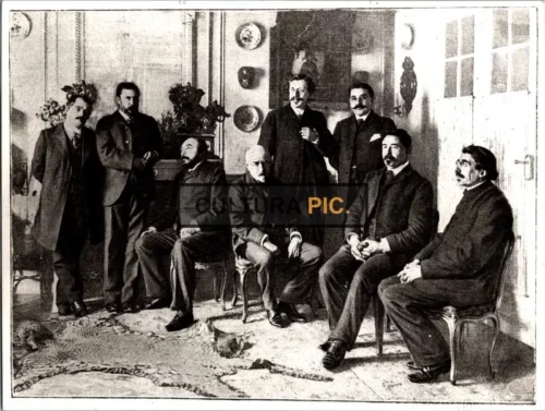 Vintage Original B&W Photo, the Members of the Academie Goncourt: Descaves, Geffroy, Rosny elder, Huysmans, Hennique, Daudet and Rosny young Élémir Bourges - 1903