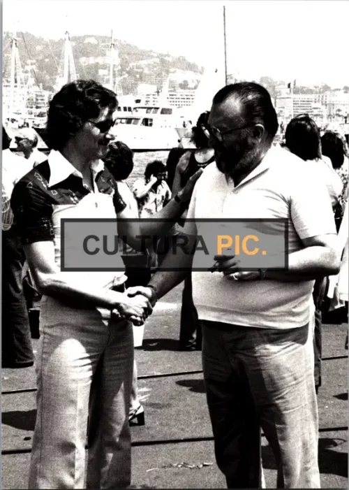 Vintage Original B&W Photo, Sergio Leone (right side) an Italian Film Director in Marseille  Photograph by Serge Assier - 1975