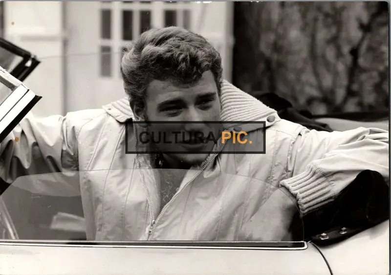 Vintage Original B&W Photo, Johnny Hallyday modelling the Ferrari 250 in 1963