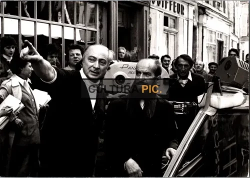 Vintage Original B&W Photo, Louis de Funès, Colette Crochot, and Gérard Oury in "The Mad Adventures of Rabbi Jacob" by Gérard Oury in 1973