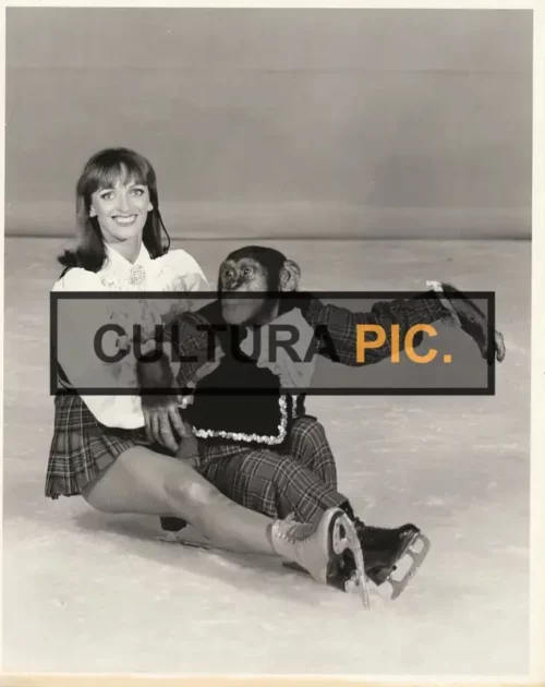 Vintage Original B&W Photo, David Cowan and Mickey the Chimpanzee on Holiday on Ice - 1967