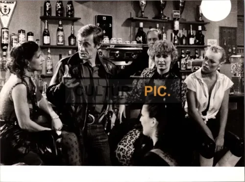 Vintage Original B&W Photo, Jean-Paul Belmondo, Michel Beaune and Other Cast of "Cop or Hood" Original title: Flic ou voyou, Directed by: Georges Lautner - 1979