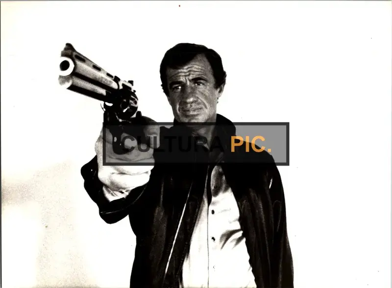 Vintage Original B&W Photo, Jean-Paul Belmondo Holding a Magnum in "Le Professional" by Georges Lautner - 1981