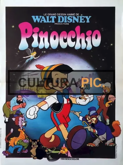 Cinema Poster of the Film "Pinocchio" by Walt Disney Directed by: Norman Ferguson, T. Hee and Wilfred Jackson - 1940