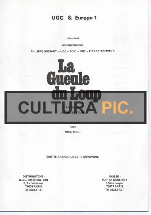 Synopsis in French of the Film "La gueule du loup" by Michel Léviant - 1981