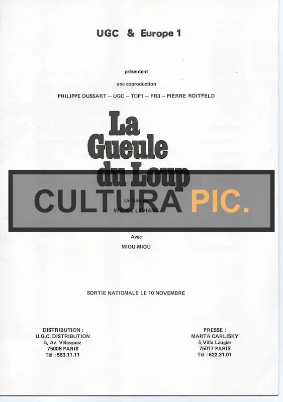 Synopsis in French of the Film "La gueule du loup" by Michel Léviant - 1981