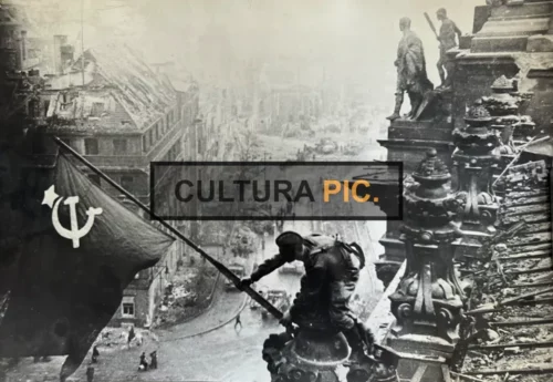 Vintage Original B&W Photo, Raising a Flag over the Reichstag, Photograph by Yevgeny Khaldei  in 1945