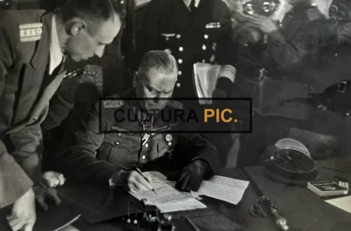 Vintage Original B&W Photo, Field-Marshal Wilhelm Keitel Signing the Unconditional Surrender Document - 1945